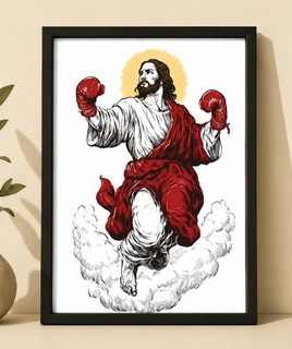 تابلو دکوراتیو عیسی میسح (Jesus) با دستکش بوکس | قاب هنری مدرن و مفهومی | کد : 1
